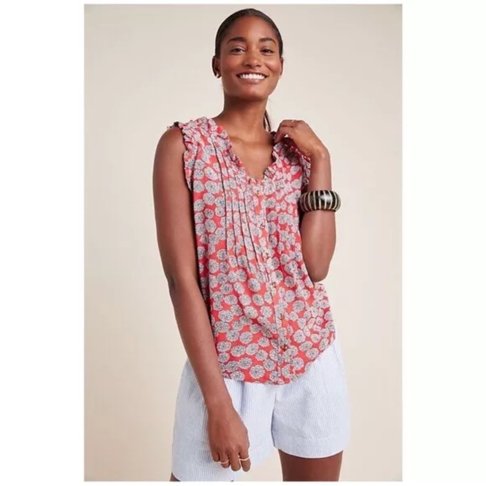 Anthropologie Red Floral Tank Top